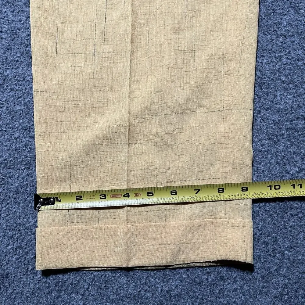 Malta Dress Pants Mens 34 Yellow Gold Pleated Cuffed Grid Wide Leg Retro Slacks